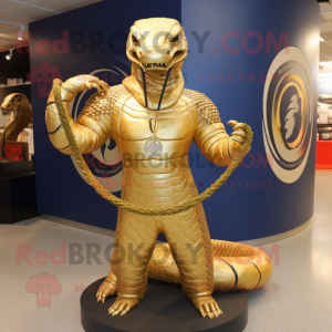 Gold Titanoboa mascot costume character dressed with a Rash Guard and Rings