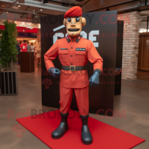 Red Gi Joe mascot costume character dressed with a Oxford Shirt and Bow ties