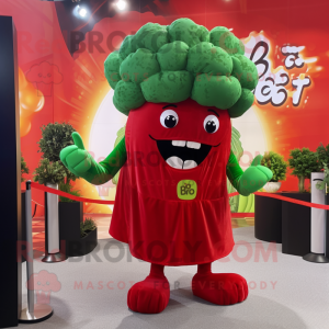 Red Broccoli mascot costume character dressed with a T-Shirt and Pocket squares