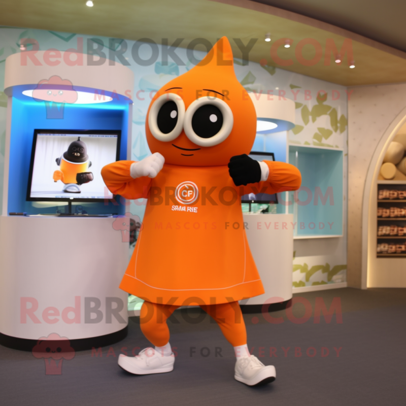 Orange Doctor mascot costume character dressed with a Yoga Pants and Watches Orange Doctor mascot costume character dressed with a Yoga Pants and Watches