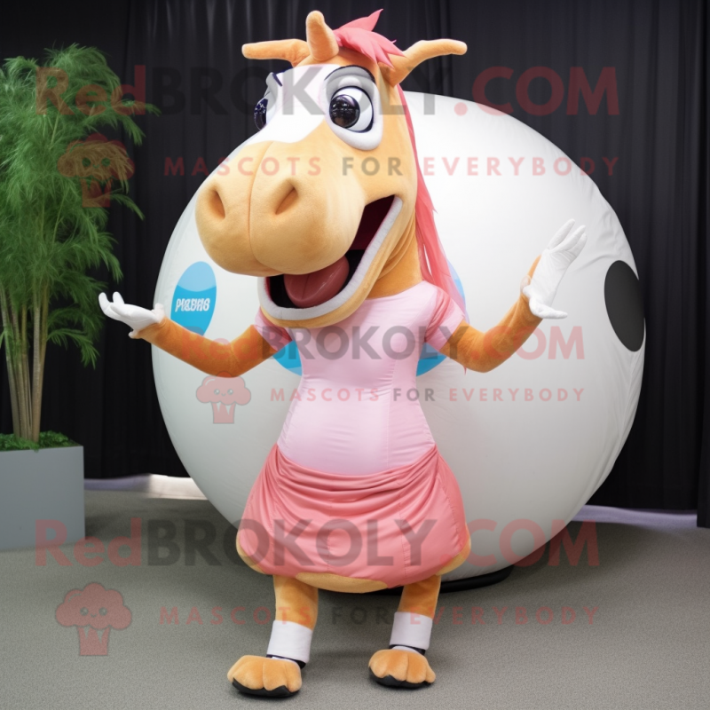 Peach Quagga mascot costume character dressed with a Circle Skirt and Foot pads