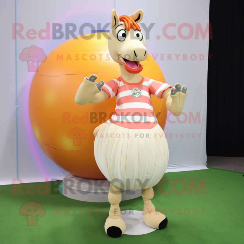 Peach Quagga mascot costume character dressed with a Circle Skirt and Foot pads