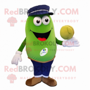 Olive Petanque Ball mascot costume character dressed with a Dress Pants and Mittens
