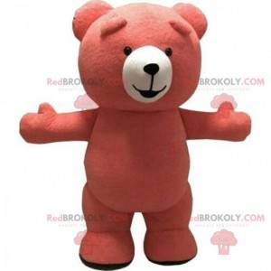 Mascotte de gros nounours rose, costume d'ours rose -