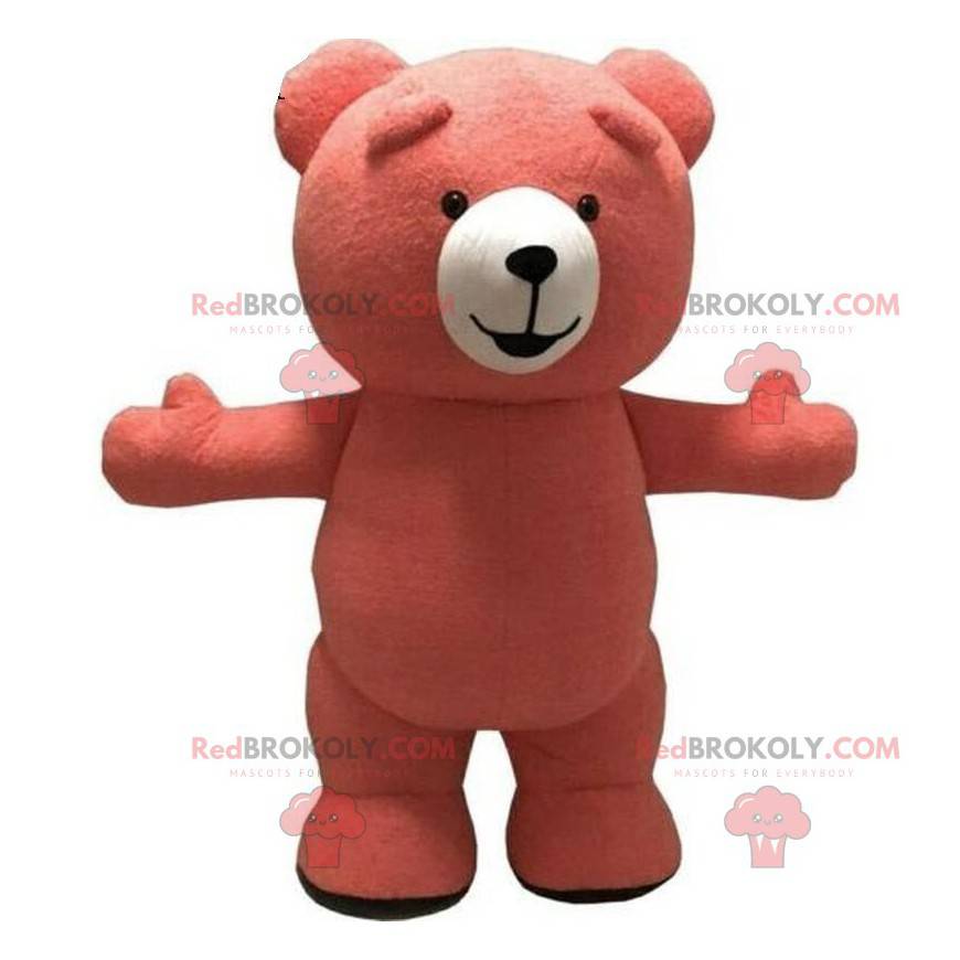 Mascota de peluche rosa grande, disfraz de oso