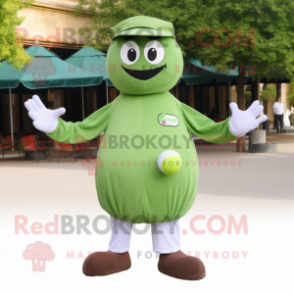Olive Petanque Ball mascot costume character dressed with a Dress Pants and Mittens