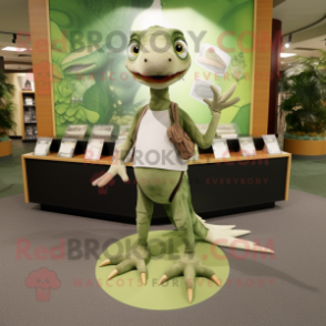 Olive Dimorphodon mascot costume character dressed with a Henley Tee and Coin purses