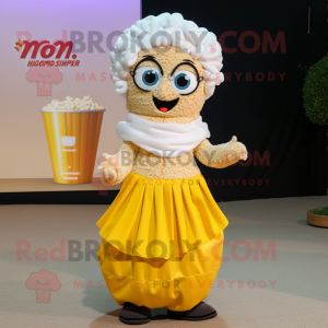 nan Pop Corn mascot costume character dressed with a Maxi Skirt and Wraps