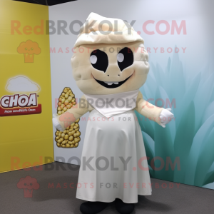 nan Pop Corn mascot costume character dressed with a Maxi Skirt and Wraps