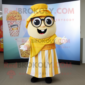 nan Pop Corn mascot costume character dressed with a Maxi Skirt and Wraps