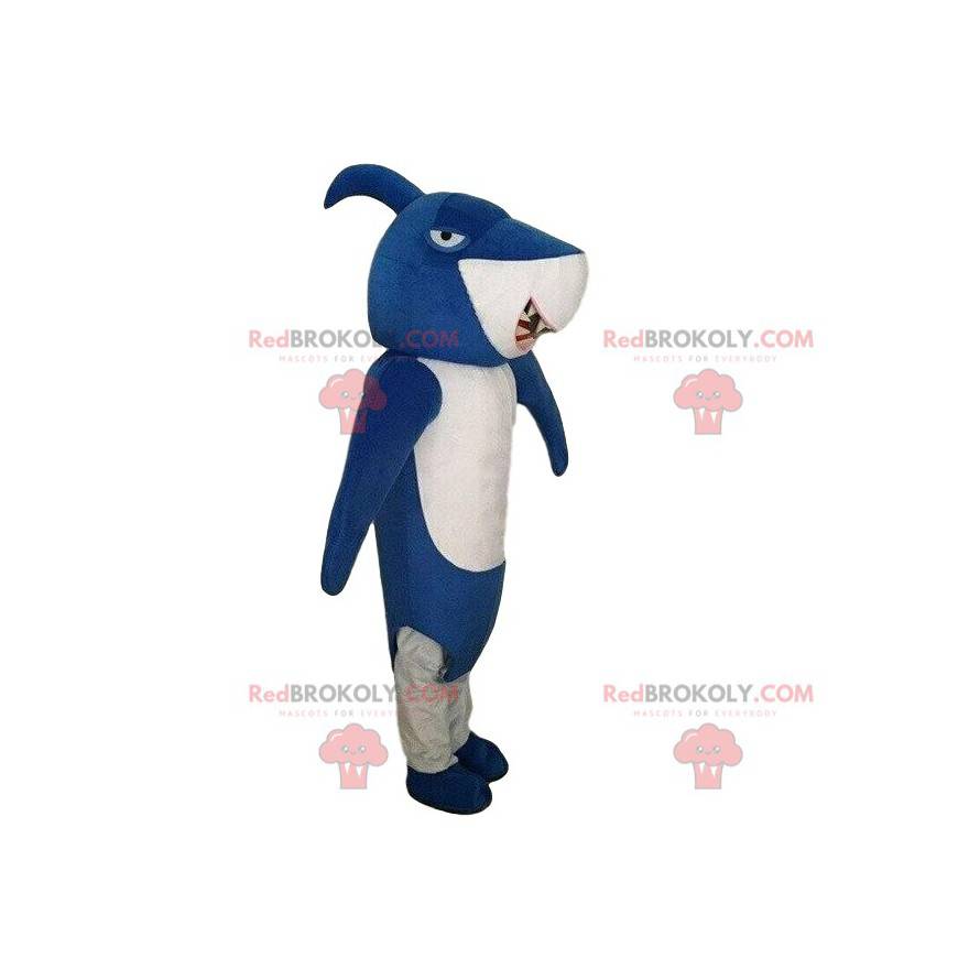 Mascotte de requin bleu, costume de requin, déguisement de la