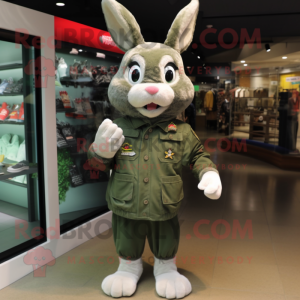 Olive Rabbit mascot costume character dressed with a Bomber Jacket and Bracelets