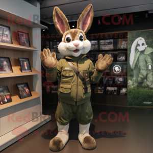 Olive Rabbit mascot costume character dressed with a Bomber Jacket and Bracelets