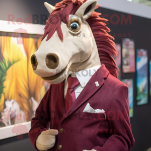 Maroon Quagga mascot costume character dressed with a Jacket and Tie pins