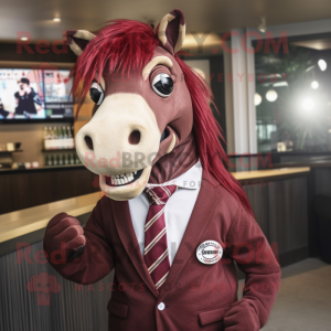 Maroon Quagga mascot costume character dressed with a Jacket and Tie pins