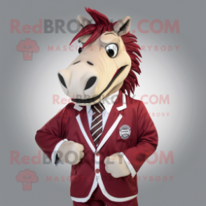 Maroon Quagga mascot costume character dressed with a Jacket and Tie pins