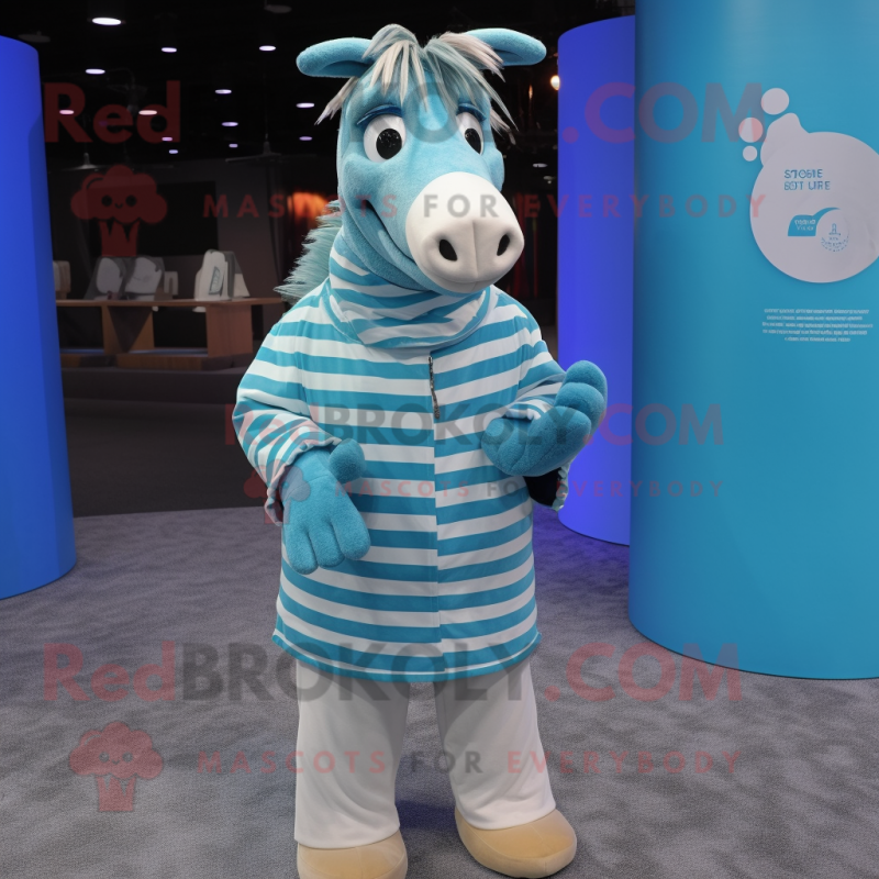 Cyan Quagga mascot costume character dressed with a Raincoat and Coin purses