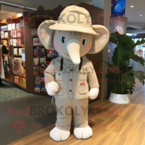 Beige Elephant mascot costume character dressed with a Romper and Hats