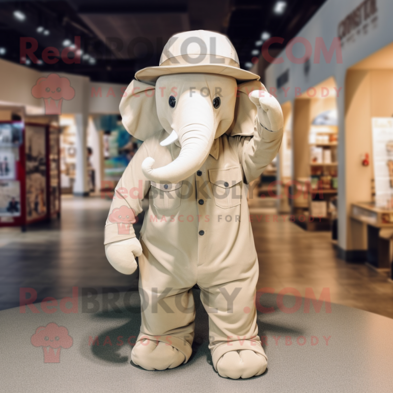 Beige Elephant mascot costume character dressed with a Romper and Hats