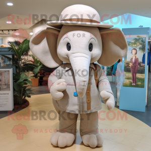 Beige Elephant mascot costume character dressed with a Romper and Hats