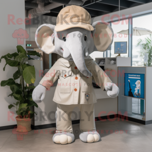 Beige Elephant mascot costume character dressed with a Romper and Hats