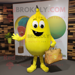Lemon Yellow Pendant mascot costume character dressed with a Suit and Tote bags
