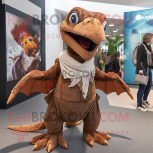 Brown Dimorphodon mascot costume character dressed with a Flare Jeans and Shawls