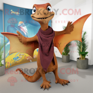 Brown Dimorphodon mascot costume character dressed with a Flare Jeans and Shawls