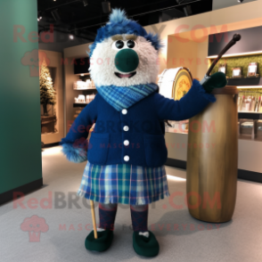 Blue Bagpipe mascot costume character dressed with a Sweater and Ties