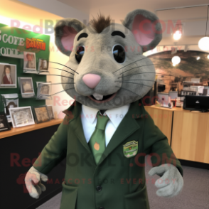 Olive Rat mascot costume character dressed with a Suit Jacket and Shawl pins