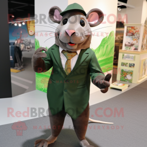 Olive Rat mascot costume character dressed with a Suit Jacket and Shawl pins