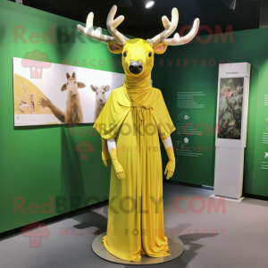 Yellow Irish Elk mascot costume character dressed with a Wrap Dress and Headbands