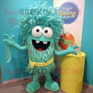 Turquoise Pesto Pasta mascot costume character dressed with a Playsuit and Hairpins