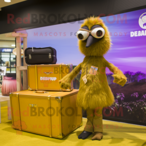 Gold Emu mascot costume character dressed with a Swimwear and Briefcases