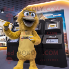 Gold Emu mascot costume character dressed with a Swimwear and Briefcases