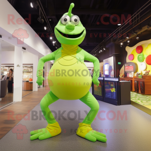 Lime Green Contortionist mascot costume character dressed with a Jeggings and Handbags