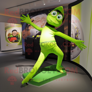 Lime Green Contortionist mascot costume character dressed with a Jeggings and Handbags