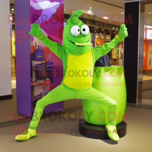 Lime Green Contortionist mascot costume character dressed with a Jeggings and Handbags