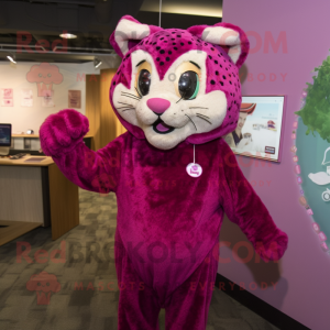 Magenta Bobcat mascot costume character dressed with a Shift Dress and Shawl pins
