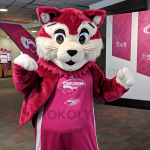 Magenta Bobcat mascot costume character dressed with a Shift Dress and Shawl pins