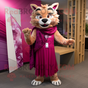 Magenta Bobcat mascot costume character dressed with a Shift Dress and Shawl pins
