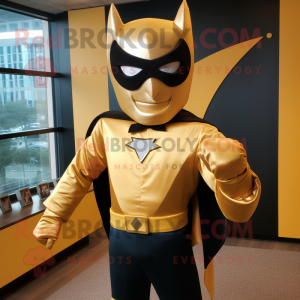 Gold Superhero mascot costume character dressed with a Oxford Shirt and Bow ties