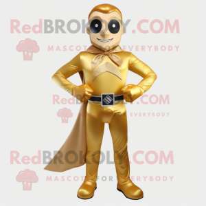 Gold Superhero mascot costume character dressed with a Oxford Shirt and Bow ties