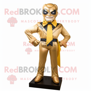 Gold Superhero mascot costume character dressed with a Oxford Shirt and Bow ties