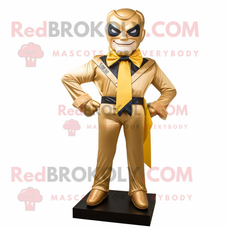 Gold Superhero mascot costume character dressed with a Oxford Shirt and Bow ties Gold Superhero mascot costume character dressed with a Oxford Shirt and Bow ties