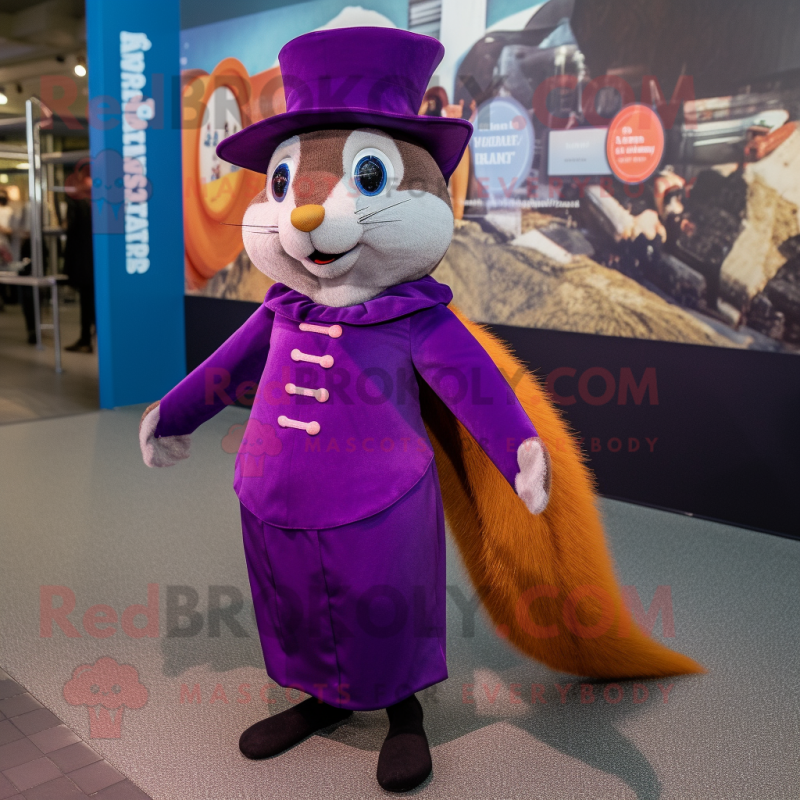 Purple Weasel mascot costume character dressed with a Dress and Berets