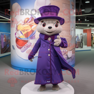 Purple Weasel mascot costume character dressed with a Dress and Berets