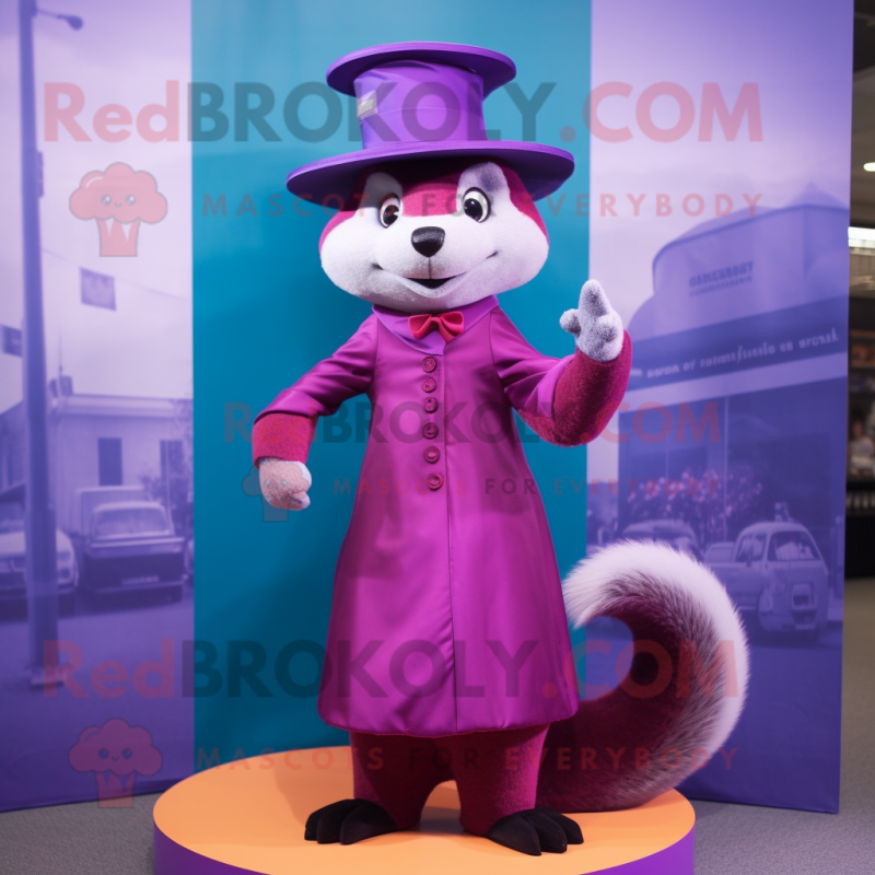 Purple Weasel mascot costume character dressed with a Dress and Berets