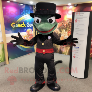 Black Geckos mascot costume character dressed with a Dress Pants and Berets