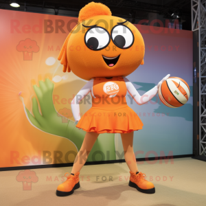 Orange Volleyball Ball mascot costume character dressed with a Culottes and Handbags